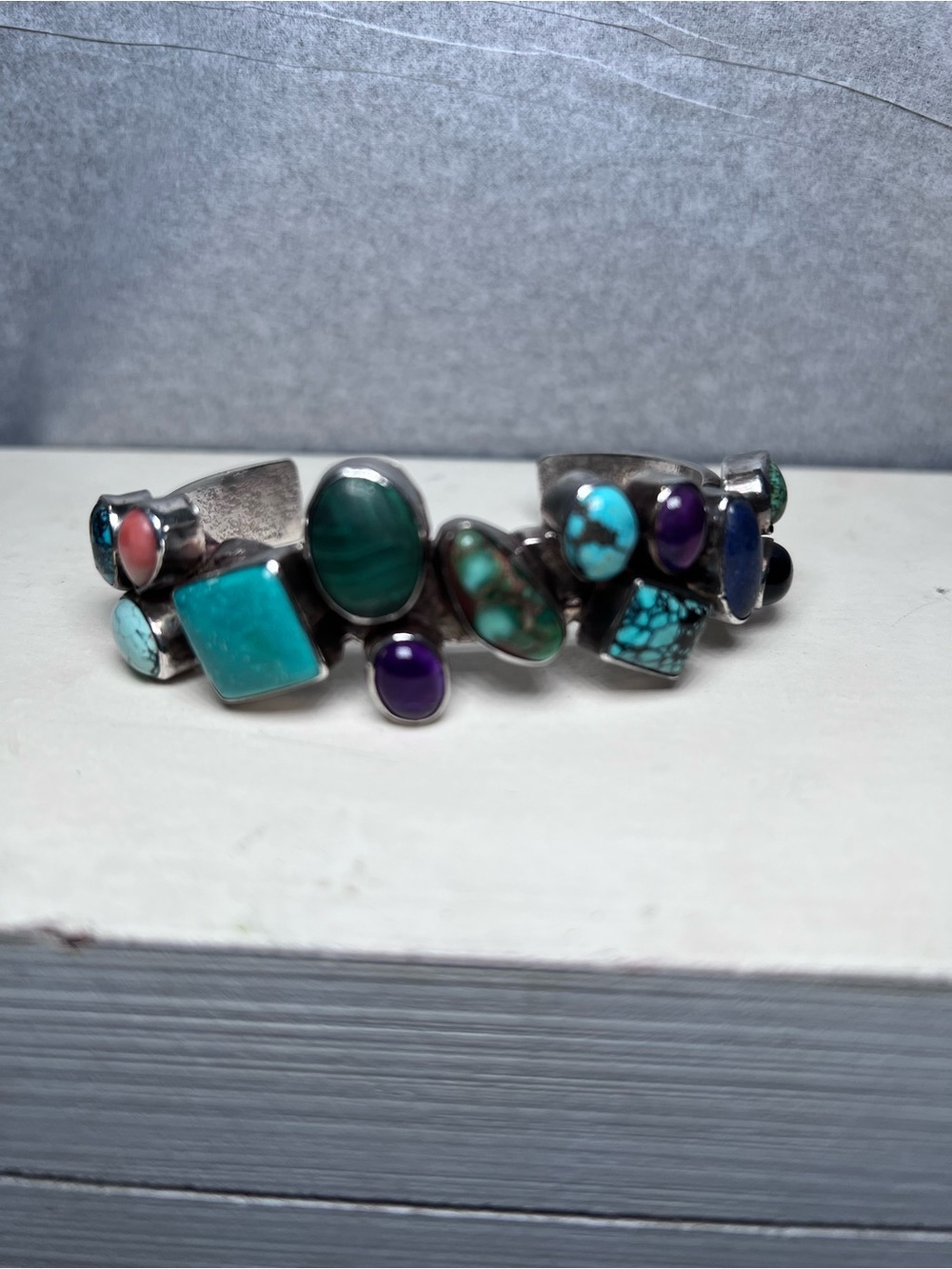 NAKAI NAVAJO INDIAN STERLING TURQUOISE GEMSTONE CUFF BRACELET